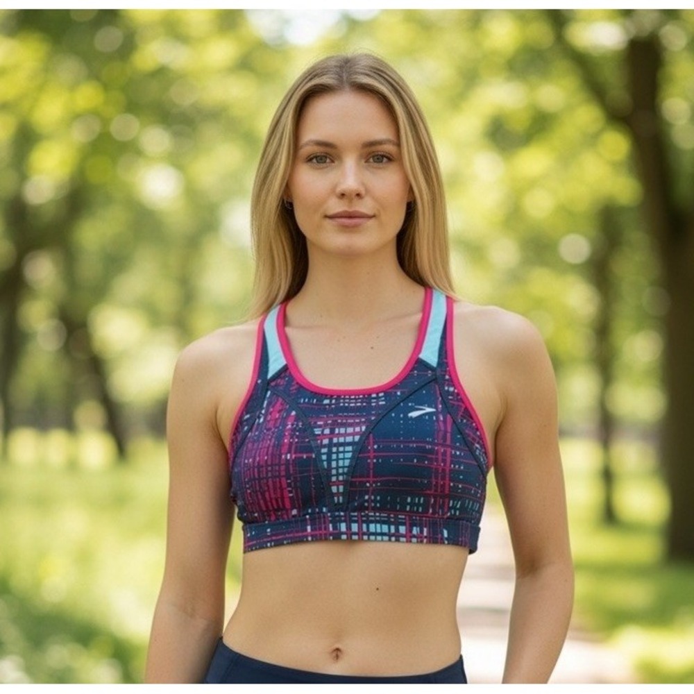 Brooks Sports Running Bra Size M No Padding Navy Pink